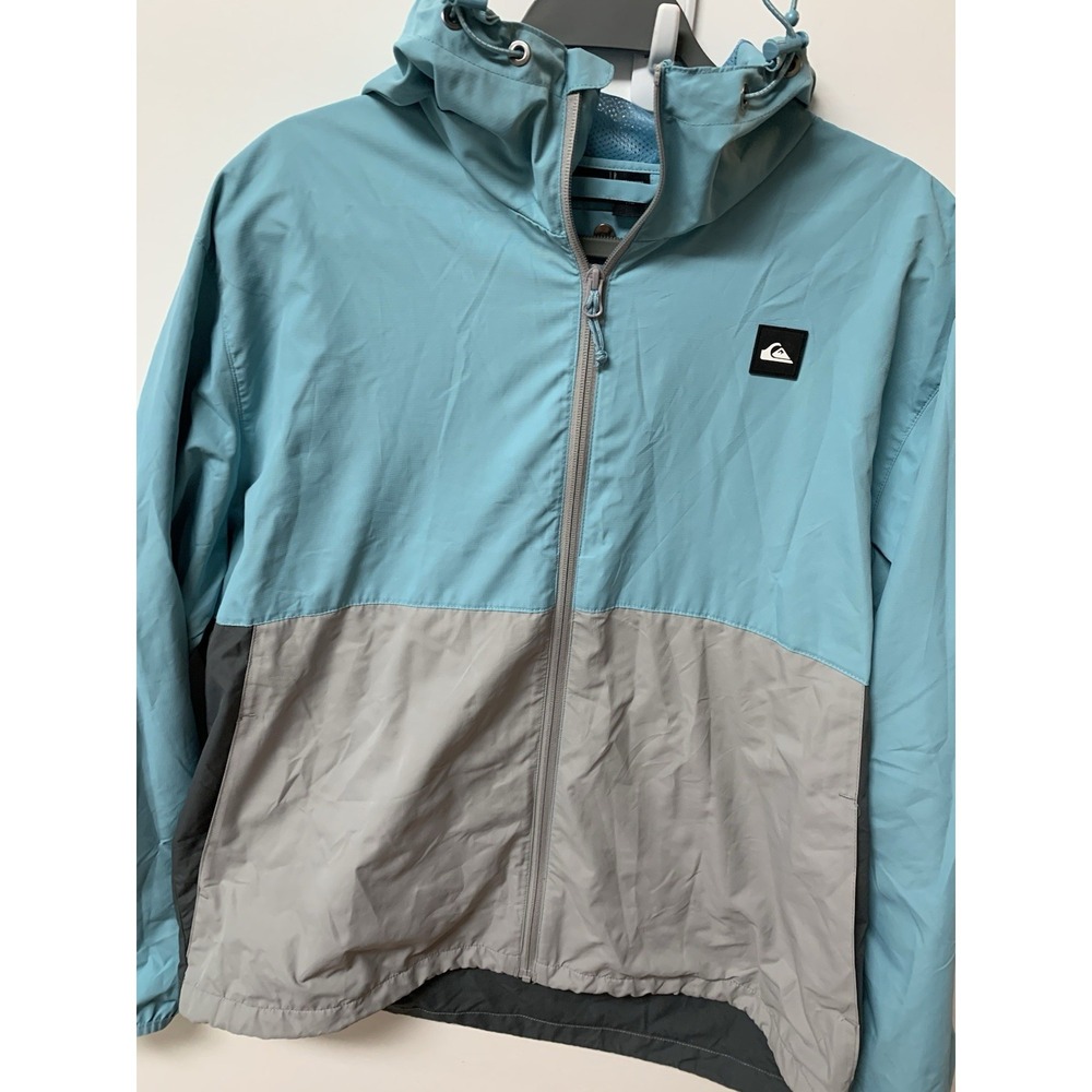 Quiksilver Jacket Mens XL Blue Gray Hooded Packable Windbreaker Outdoor School - Picture 2 of 12